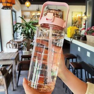 <b>Large</b> Capacity Plastic Sports Water Bottle 2000Ml With Straw Reusable Portable For Outdoor Use - Product Image 4