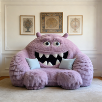 Canapé en peluche monstre violet, fauteuil confortable en fourrure, personnage de dessin animé, fauteuil lounge surdimensionné, pouf moelleux, décoration de canapé