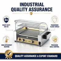 Pemanggang Hot Dog Listrik Komersial 110V 220V dengan Pelindung Kaca untuk Sosis Hot Dog, Toko Serba Ada, Warung Jajanan