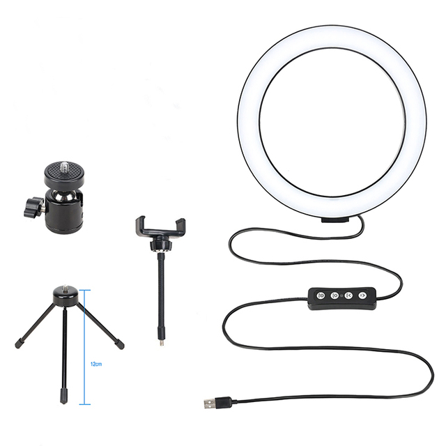 Zomei 10-Inch Plastic Ring Light Tripod with Stand Adjustable Color Temperature Mini Portable USB-Powered Photographic Lighting