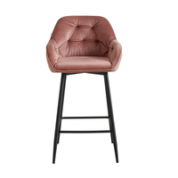 Tabouret de bar moderne en velours avec pieds en métal noir, fauteuil rembourré capitonné pour îlot de cuisine, comptoir et café, siège confortable