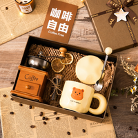 Coffret cadeau de café de luxe, moulin à café manuel, tasse en céramique avec soucoupe, grains de café, logo personnalisé, cadeau pour les amateurs de café
