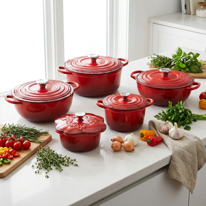 Ensemble de 5 casseroles en <span class=keywords><strong>fonte</strong></span> <span class=keywords><strong>émaillée</strong></span>, multi-tailles, vert, antiadhésif, compatible four et lave-vaisselle, pour ragoûter, mijoter, cuire et faire cuire - Product Image 2