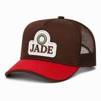 Casquettes de camionneur rétro vintage streetwear personnalisées avec logo patch jade, maille café, profil haut, en buckram, faible MOQ, unisexe, sur commande