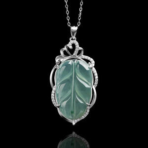 Pendentif en jadéite naturelle en forme de feuilles, incrustation en argent S925, accessoires de mode pour femmes, bijoux, certificat d'évaluation D227 - Product Image 2