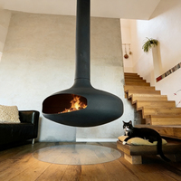 Cheminée électrique suspendue moderne, autoportante, à combustion d'alcool, en acier, pour intérieur, style contemporain, décorative pour villa et appartement