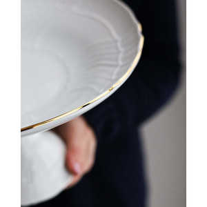 Base para Pastel de Porcelana Blanca Vecchio Ginori con Borde Dorado, Muebles Elegantes y Decoración para el Hogar 0g - Product Image 1