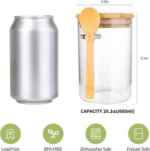 Multifunctional Modern Clear Transparent Glass Food <b>Container</b> <b>Bamboo</b> Lid Spoon for Freshness Preservation Kitchen Storage Spices - Product Image 2