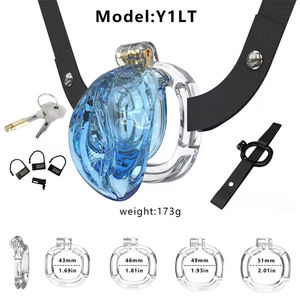 BDSM Cage de chasteté masculine dispositif de verrouillage en plastique léger et souple avec 4 anneaux Cage à bite rose jouets sexuels pour adultes pour hommes Couples - Product Image 5