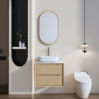 Meuble-lavabo mural moderne en contreplaqué laqué, écologique, avec vasque simple et miroir