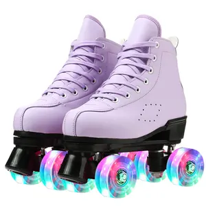 Pu Lederen Rolschaatsen Schoenen Glijdende Inline Quad Sneakers Training 4 Wielen Flash