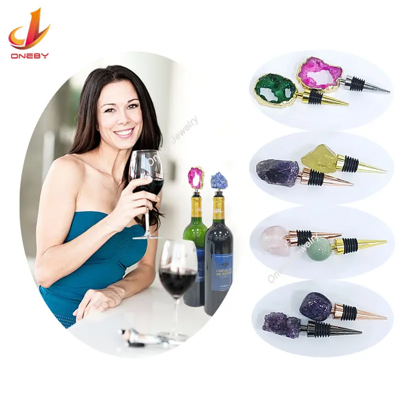 2023 beliebte Edelstein Weins topper dekorative Belüfter Champagner rot benutzer definierte Preis Logo natürliche Handwerk Kristall Weins topper