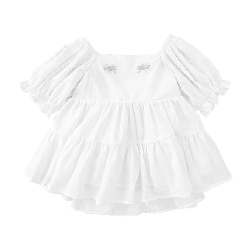 Kids Summer Clothing Beautiful White Puff Sleeve Baby Dress With Embroidery Toddler Children Flower Girls' Dresses