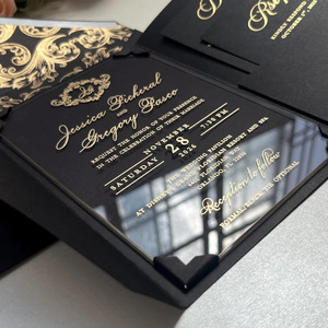 Kit de papeterie de luxe moderne en papier couché noir avec motif floral doré et QR RSVP pour la Saint-Valentin - Product Image 3