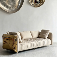 Italienisches Luxus-Ecksofa für Wohnzimmer, Sessel aus mattem Echtleder, Messinggestell, umweltfreundliches Möbelset