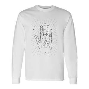 Camiseta de Manga Larga con Diseño Místico de Lectura de Palmas, Palmistería Sagrada y Diseño Psíquico - Product Image 1