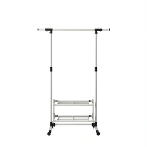 Porte-vêtements en métal robuste avec étagères inférieures et roulettes pour organiser les vêtements des enfants - Product Image 1