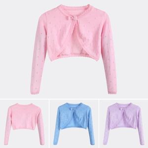 2024 venta al por mayor chica bloqueador solar cálido superior de manga larga de algodón de punto <span class=keywords><strong>Bolero</strong></span> suéter de baile para niños - Product Image 3