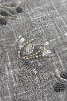 Tissu en tweed gris tricoté avec broderie de perles douces et motifs floraux pour manteaux, costumes et vestes pour garçons et filles
