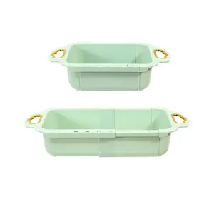 Double layer retractable drainage basket Kitchen vegetable basket Washing basin Drainage household living room Fruit tray Sink