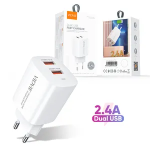 VIDVIE Universal EU Plug Dual Ports Square Travel Phone Charger USB Wall Adapter 2.4A