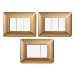 Plaque murale en plastique dorée Gloca 3 Gang pour interrupteur 3P, compatible Matix, installation facile - Product Image 1