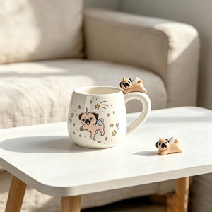 Adorable Flying <strong>Pug</strong> Unicorn Design Ceramic <strong>Mug</strong> with Mini <strong>Pug</strong> Figurine Creative Animal Print Coffee Tea Cup for Collectors - Product Image 1