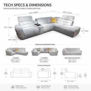 Divano Modulare a L di Lusso <span class=keywords><strong>Moderno</strong></span> Reclinabile, Rivestito in <span class=keywords><strong>Grigio</strong></span> per Soggiorno - Product Image 6