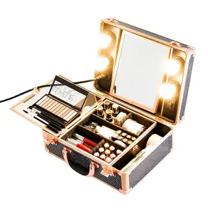 Koncai Vanity trường hợp Vali xách tay trang điểm Trường hợp với đèn Led nhôm bán chạy nhất Rose Gold nhân vật thời trang bìa