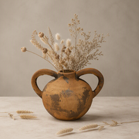 Vase en céramique rustique à double poignée ARM LVG, poterie en grès vieilli style Wabi-Sabi Boho, décoration d'intérieur, récipient floral