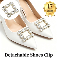 Clips de chaussures détachables en forme carrée avec perles et strass, décorations de talons pour mariage