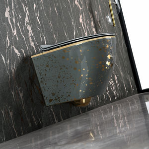 Inodoro de Pared de Cerámica Moderno, Sin Borde, Color Gris Dorado de Lujo, Fácil de Limpiar, Ahorra Espacio - Product Image 2