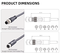 Kabel PVC/PUR M8 1/2/5 Meter dengan Konektor 3 4 5 6 8 Pin Lurus dan Sudut untuk Sensor Robot, Konektor Kabel Motor