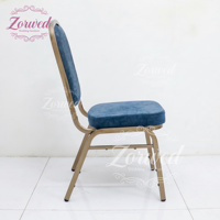 Chaise de banquet de luxe à cadre doré, durable, empilable, avec revêtement en velours bleu, design moderne, pour événements de mariage, location et affaires