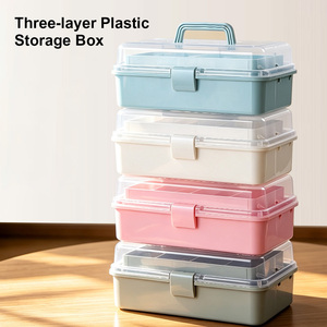 Boîte de rangement pliable à 3 couches en plastique PP avec poignée et couvercle transparent pour matériel de bricolage et papeterie - Product Image 6