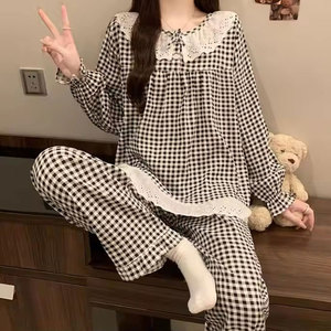 Chất Lượng Cao Của Phụ Nữ Hai-Mảnh Thiết Lập Thanh Lịch Thời Trang Quần Áo Ngủ Cho Mùa Xuân Mùa Thu Ngọt Ngào Công Chúa Gió Nightshirts Mềm Dệt Kim - Product Image 5