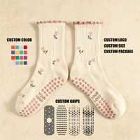 Chaussettes de yoga et de Pilates pour femmes POPSOX, respirantes, tricotées, antidérapantes, brodées, mignonnes, personnalisées, de compression, pour la vente en gros