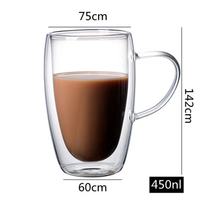 Tasse à café en verre à double paroi avec poignée 250ml 350ml 450ml tasse à café à poignée tasses à expresso tasse à café en verre vente en gros