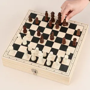 Jogos de tabuleiro de mesa madeira, xadrez para crianças, família