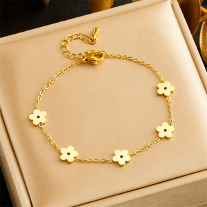 Flower Jewelry <b>Set</b> Stainless Steel Gold Plated Necklace Earrings <b>Bracelet</b> Women's Fashion Accessory - Product Image 3