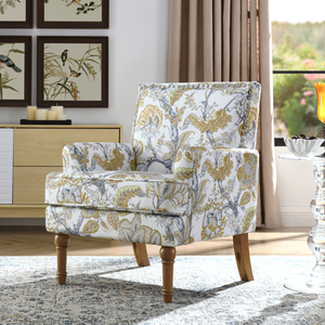 Fauteuil d'appoint floral avec garniture cloutée, pieds en bois massif, chaise rembourrée style ferme - Product Image 1