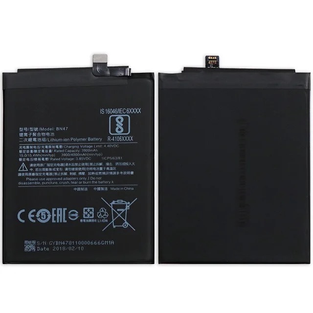 For Redmi6 Pro Mi A2 Lite Mobile Phone Battery 3.85V 4000mAh BN47 Double IC Protection 12-Month Guarantee in Stock
