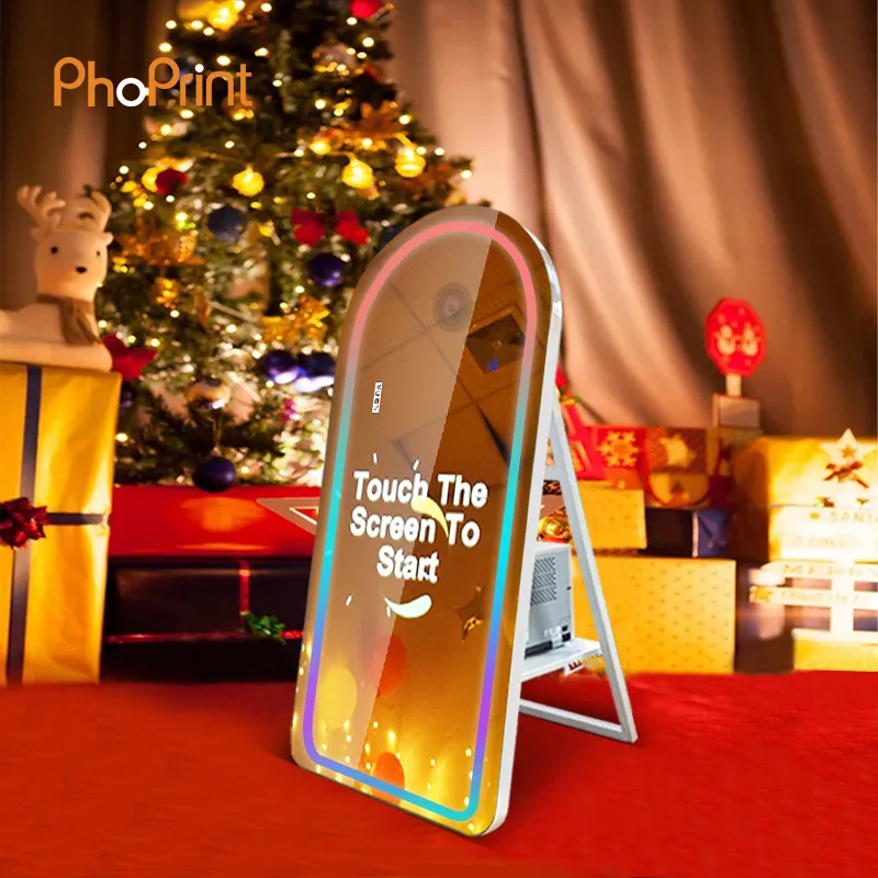 Oval Mirror Party Selfie Photo Booth 32 Inches Touch Screen Camera With Printer