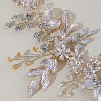 Serre-tête de mariée de luxe fait main en strass, motif feuille de fleur dorée, cristal opale, accessoires pour cheveux de mariée