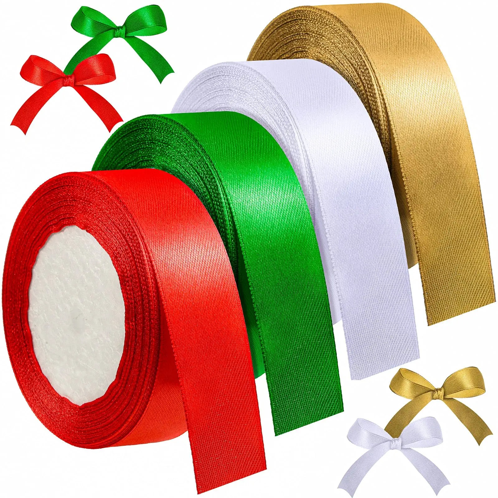 Рождественская лента, Полиэстеровая атласная лента, однотонная лента для упаковки рождественских и свадебных подарков, украшение для вечеринки