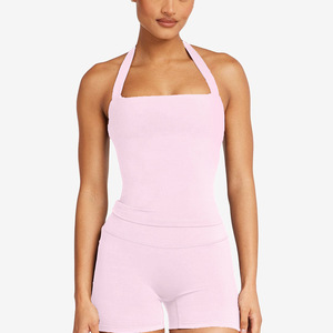 Top Deportivo de Yoga con Cuello Halter y Pantalones Cortos para Mujer, Personalizado con Logotipo, para Gimnasio, Entrenamiento, <span class=keywords><strong>Fitness</strong></span>, Secado Rápido - Product Image 3