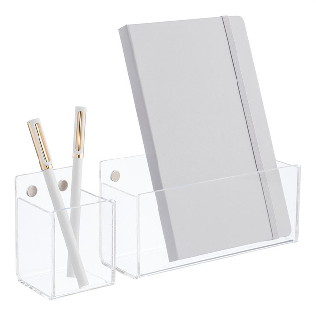 Wall Mount 2 Magnets Acrylic Magnetic Recyclable Customizable Colors UV Printing Notebook Pencil Pen Holder for Whiteboard