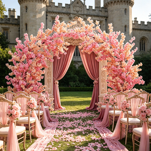 Nueva Llegada: Árboles de Flores Artificiales de Seda Rosa, Árbol de Arco de Flores de Cerezo para Decoración de Bodas en Interiores y Exteriores - Product Image 3