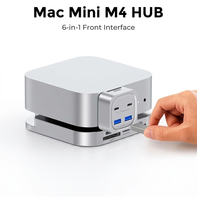 Tuti Mac Mini M4 HUB SD TF 3.0 Card Reader Docking Station USB3.2 10Gbps Adapter Type-C Hub for Mac Mini M4