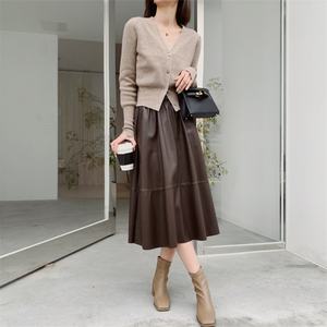 Nouvelle mode, jupes longues en cuir véritable noir taille haute pour femmes, grandes tailles - Product Image 1